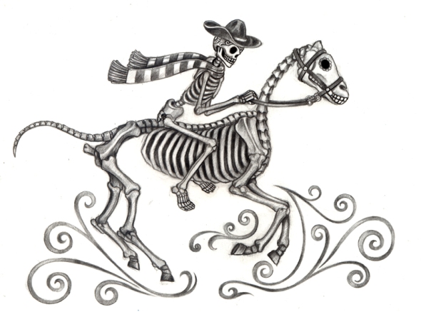 Skeleton cowboy flees bad joke (source: Shutterstock)